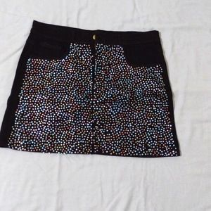 Blinged out denim mini skirt